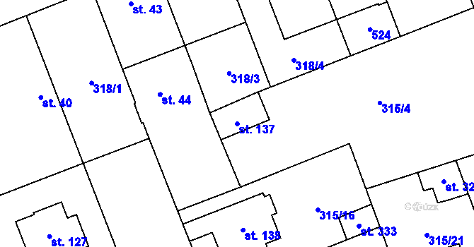 Parcela st. 137 v KÚ Hradišťko I, Katastrální mapa