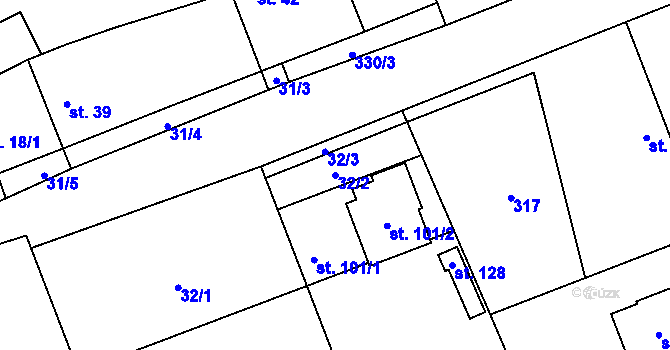 Parcela st. 32/2 v KÚ Hradišťko I, Katastrální mapa