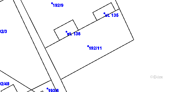 Parcela st. 192/11 v KÚ Hradišťko I, Katastrální mapa