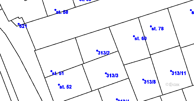Parcela st. 313/2 v KÚ Hradišťko I, Katastrální mapa