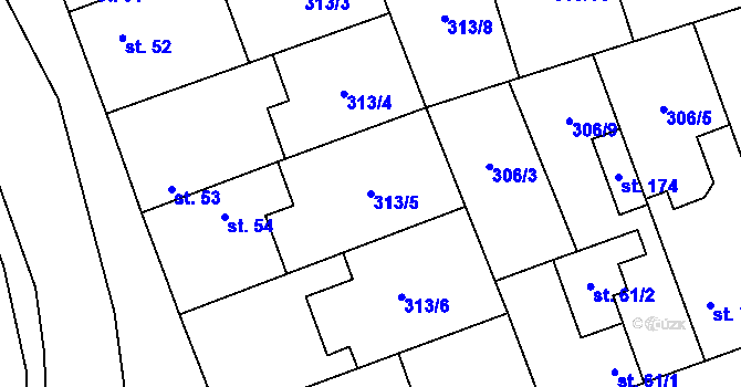 Parcela st. 313/5 v KÚ Hradišťko I, Katastrální mapa