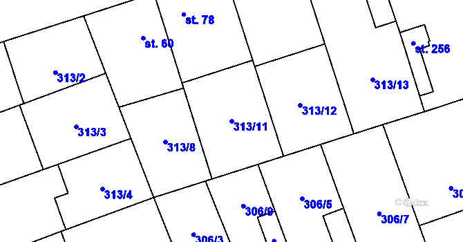 Parcela st. 313/11 v KÚ Hradišťko I, Katastrální mapa
