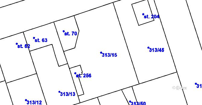 Parcela st. 313/15 v KÚ Hradišťko I, Katastrální mapa