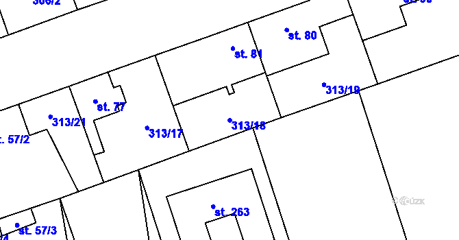 Parcela st. 313/18 v KÚ Hradišťko I, Katastrální mapa