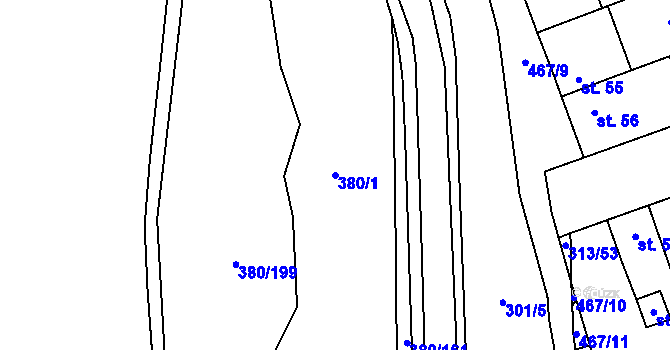 Parcela st. 380/1 v KÚ Hradišťko I, Katastrální mapa