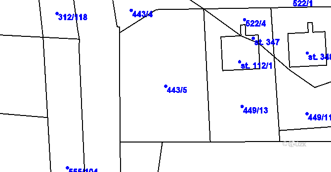 Parcela st. 443/5 v KÚ Hradišťko I, Katastrální mapa