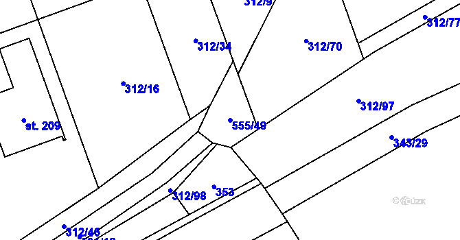 Parcela st. 555/49 v KÚ Hradišťko I, Katastrální mapa