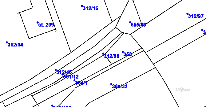 Parcela st. 312/98 v KÚ Hradišťko I, Katastrální mapa
