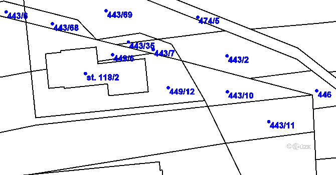 Parcela st. 449/12 v KÚ Hradišťko I, Katastrální mapa