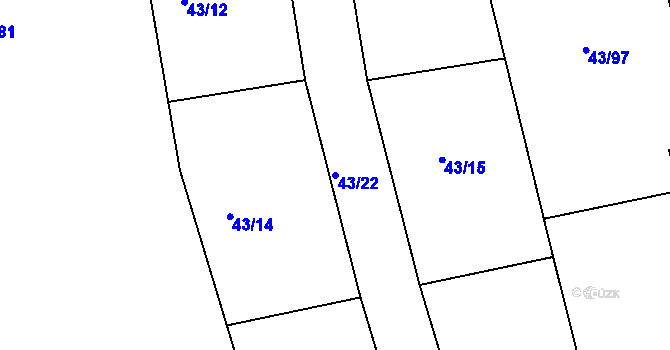 Parcela st. 43/22 v KÚ Hradišťko I, Katastrální mapa