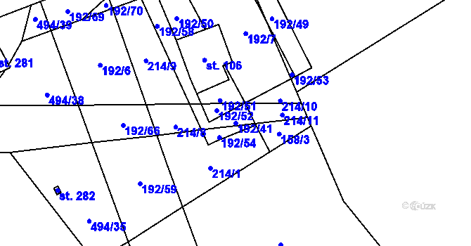 Parcela st. 192/41 v KÚ Hradišťko I, Katastrální mapa