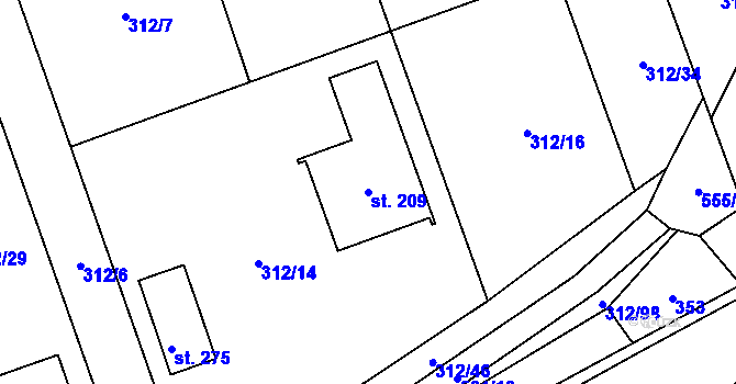 Parcela st. 209 v KÚ Hradišťko I, Katastrální mapa