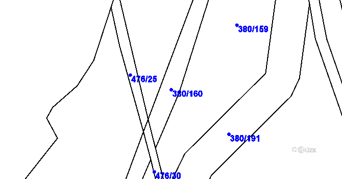Parcela st. 380/160 v KÚ Hradišťko I, Katastrální mapa