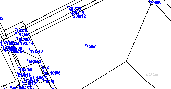 Parcela st. 200/9 v KÚ Hradišťko I, Katastrální mapa
