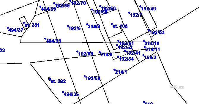 Parcela st. 214/8 v KÚ Hradišťko I, Katastrální mapa