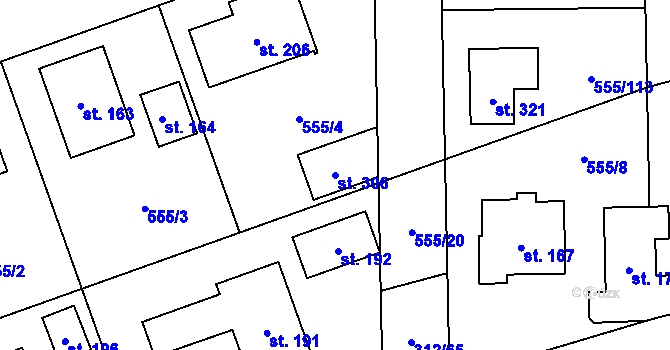 Parcela st. 306 v KÚ Hradišťko I, Katastrální mapa