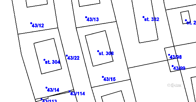 Parcela st. 308 v KÚ Hradišťko I, Katastrální mapa
