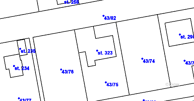 Parcela st. 323 v KÚ Hradišťko I, Katastrální mapa