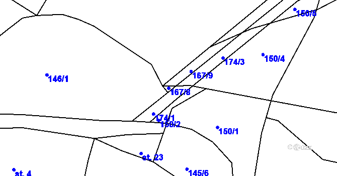 Parcela st. 167/8 v KÚ Hradišťská Lhotka, Katastrální mapa