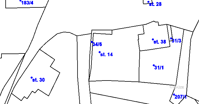 Parcela st. 14 v KÚ Hradišťský Újezd, Katastrální mapa
