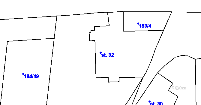 Parcela st. 32 v KÚ Hradišťský Újezd, Katastrální mapa