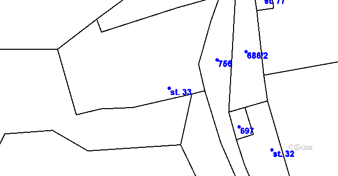 Parcela st. 33 v KÚ Hracholusky nad Berounkou, Katastrální mapa