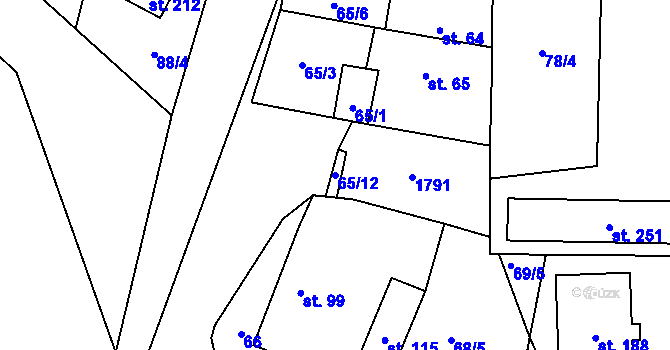 Parcela st. 65/12 v KÚ Hracholusky u Prachatic, Katastrální mapa