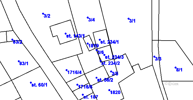 Parcela st. 3/6 v KÚ Hracholusky u Prachatic, Katastrální mapa
