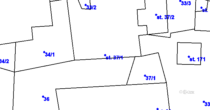 Parcela st. 37/1 v KÚ Hracholusky u Prachatic, Katastrální mapa