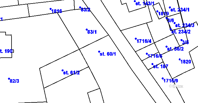 Parcela st. 60/1 v KÚ Hracholusky u Prachatic, Katastrální mapa