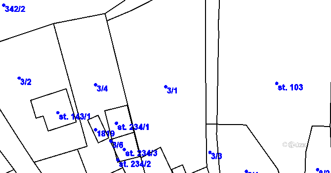 Parcela st. 3/1 v KÚ Hracholusky u Prachatic, Katastrální mapa