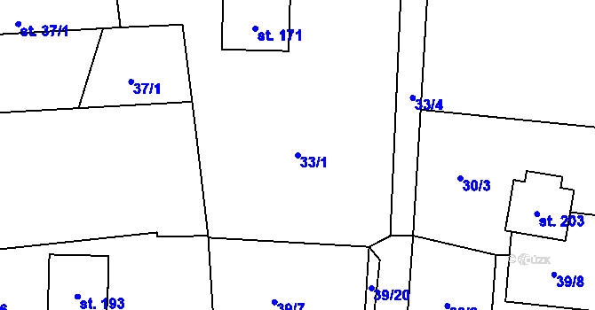 Parcela st. 33/1 v KÚ Hracholusky u Prachatic, Katastrální mapa