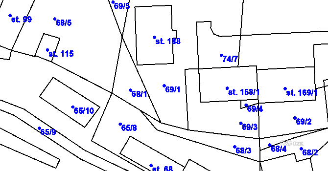 Parcela st. 69/1 v KÚ Hracholusky u Prachatic, Katastrální mapa