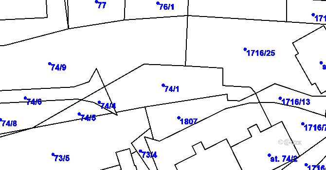 Parcela st. 74/1 v KÚ Hracholusky u Prachatic, Katastrální mapa