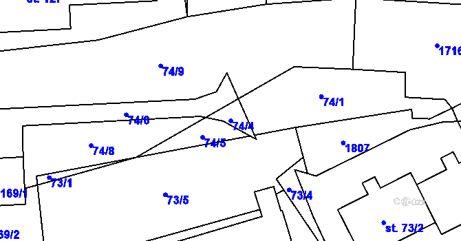 Parcela st. 74/4 v KÚ Hracholusky u Prachatic, Katastrální mapa