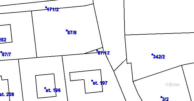 Parcela st. 87/12 v KÚ Hracholusky u Prachatic, Katastrální mapa