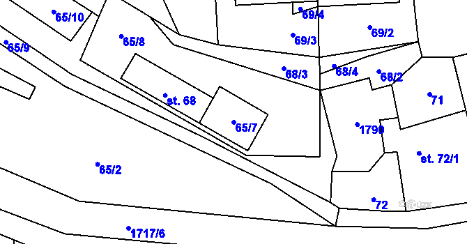 Parcela st. 65/7 v KÚ Hracholusky u Prachatic, Katastrální mapa