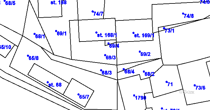 Parcela st. 69/3 v KÚ Hracholusky u Prachatic, Katastrální mapa