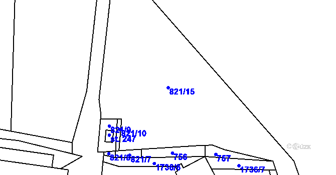 Parcela st. 821/15 v KÚ Hracholusky u Prachatic, Katastrální mapa