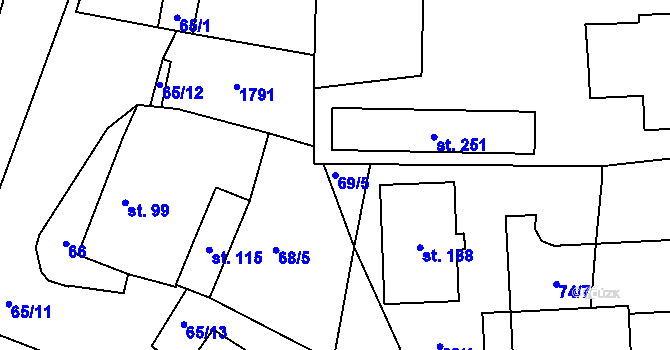 Parcela st. 69/5 v KÚ Hracholusky u Prachatic, Katastrální mapa