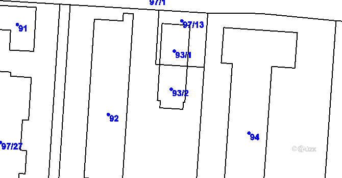 Parcela st. 93/2 v KÚ Hrachovec, Katastrální mapa