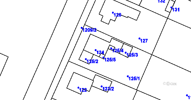 Parcela st. 124 v KÚ Hrachovec, Katastrální mapa