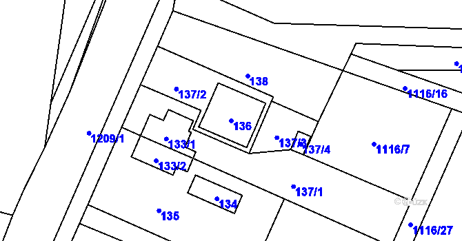 Parcela st. 136 v KÚ Hrachovec, Katastrální mapa