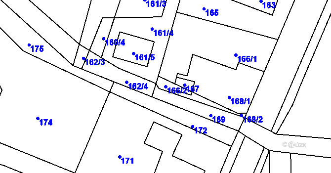 Parcela st. 166/2 v KÚ Hrachovec, Katastrální mapa