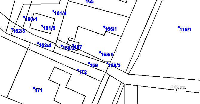 Parcela st. 168/1 v KÚ Hrachovec, Katastrální mapa
