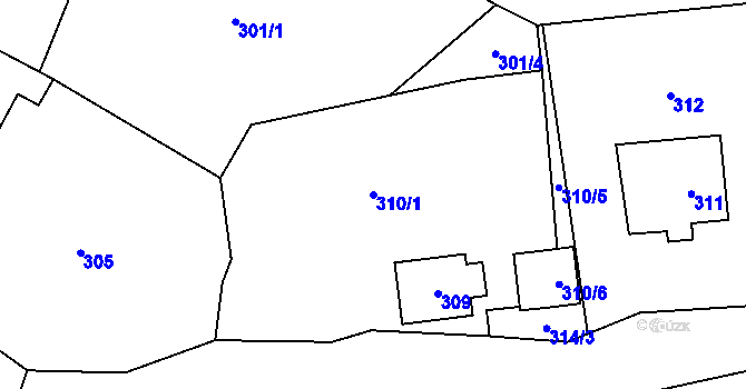 Parcela st. 310/1 v KÚ Hrachovec, Katastrální mapa
