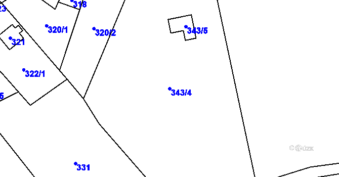 Parcela st. 343/4 v KÚ Hrachovec, Katastrální mapa