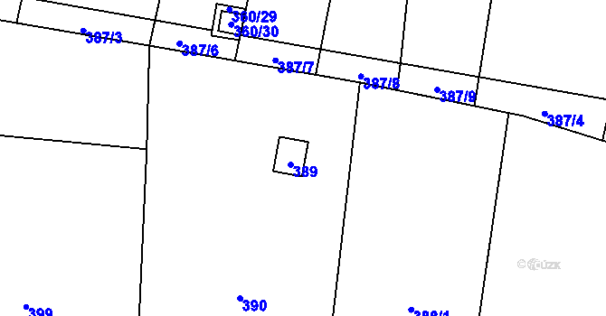 Parcela st. 389 v KÚ Hrachovec, Katastrální mapa