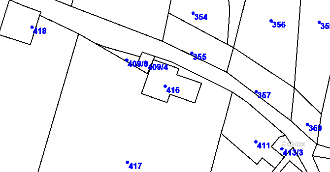 Parcela st. 416 v KÚ Hrachovec, Katastrální mapa