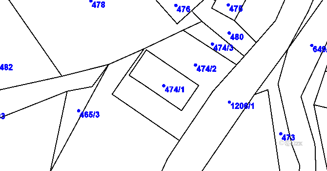 Parcela st. 474/1 v KÚ Hrachovec, Katastrální mapa